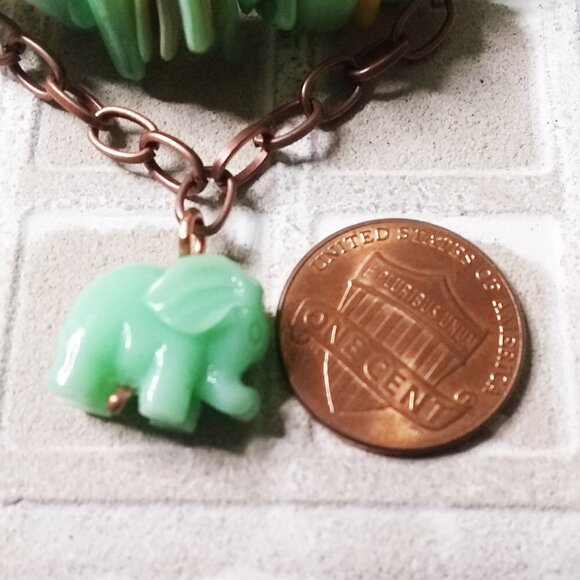 Love Elephants??? Petite Wrists! Yellow Howlite + Green Shells + Elephant Charm! - Picture 3 of 7